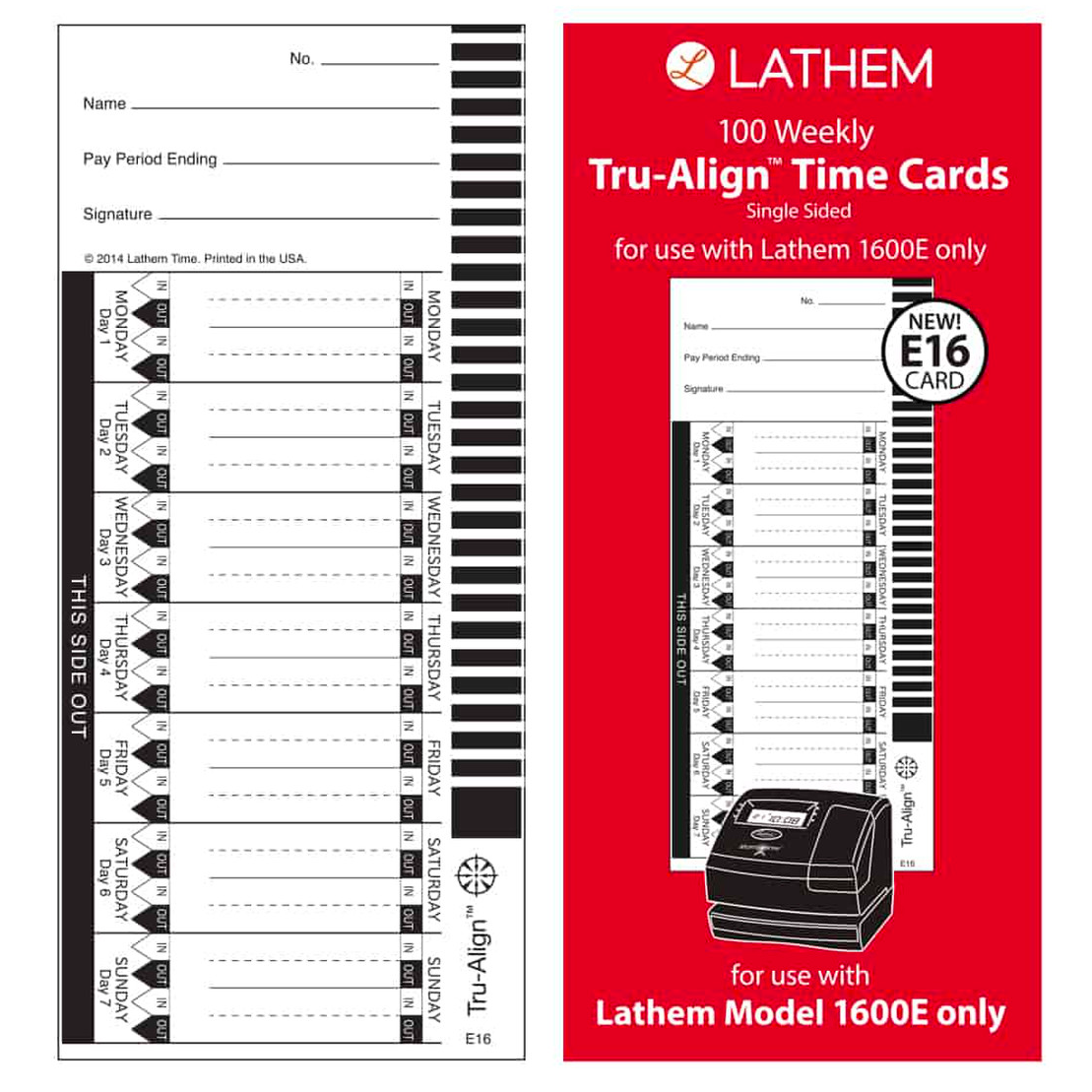 Lathem E16-100 Time Cards for 1600E, Tru-Align