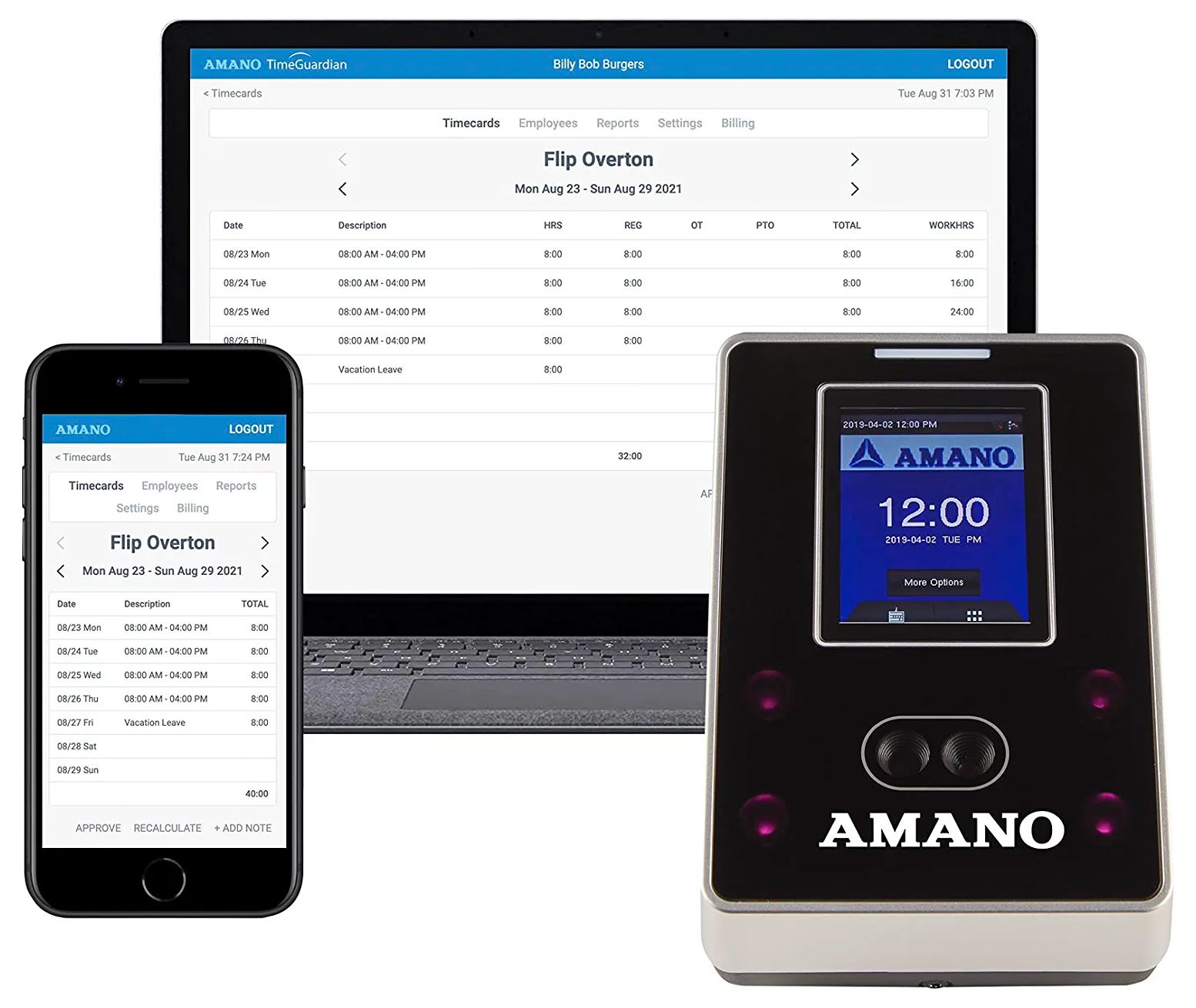 Amano AFR-100 Facial Recognition Time Clock for Hosted Time Guardian