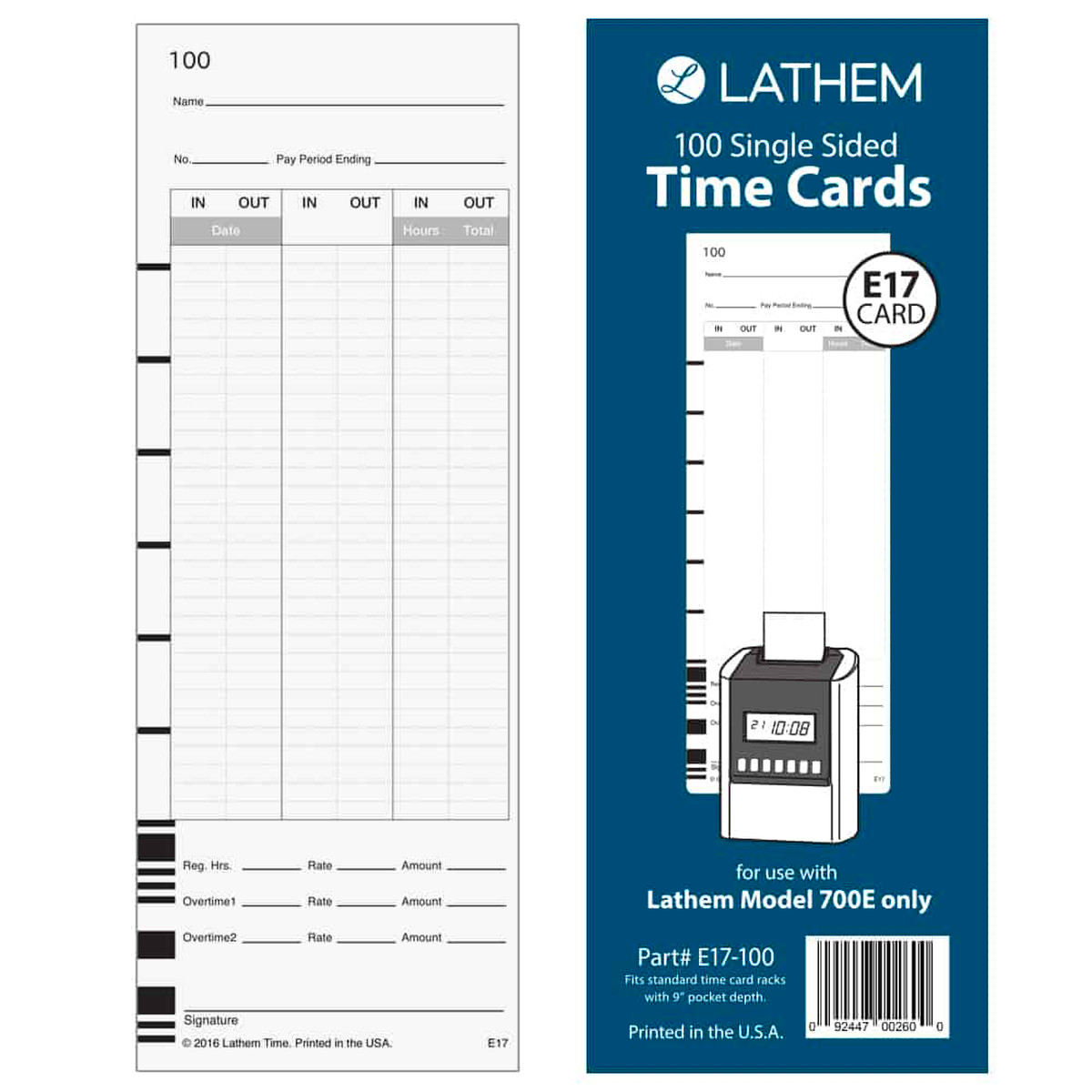 Lathem E17-100 Time Cards for 700E