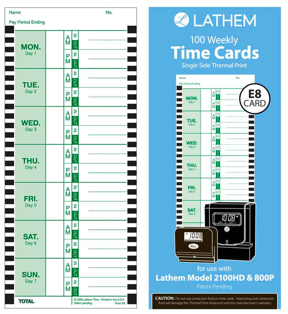 Lathem E8-100 Weekly Time Cards for 2100HD
