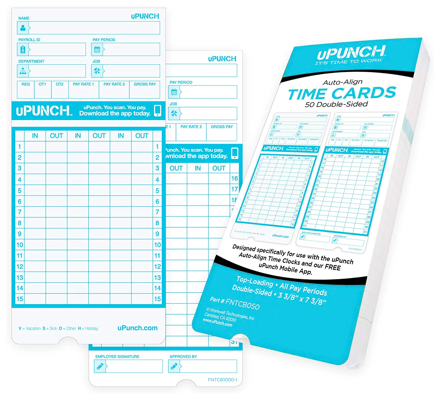 uPunch FNTCP1050 Time Cards for FN1000, 50 Pack