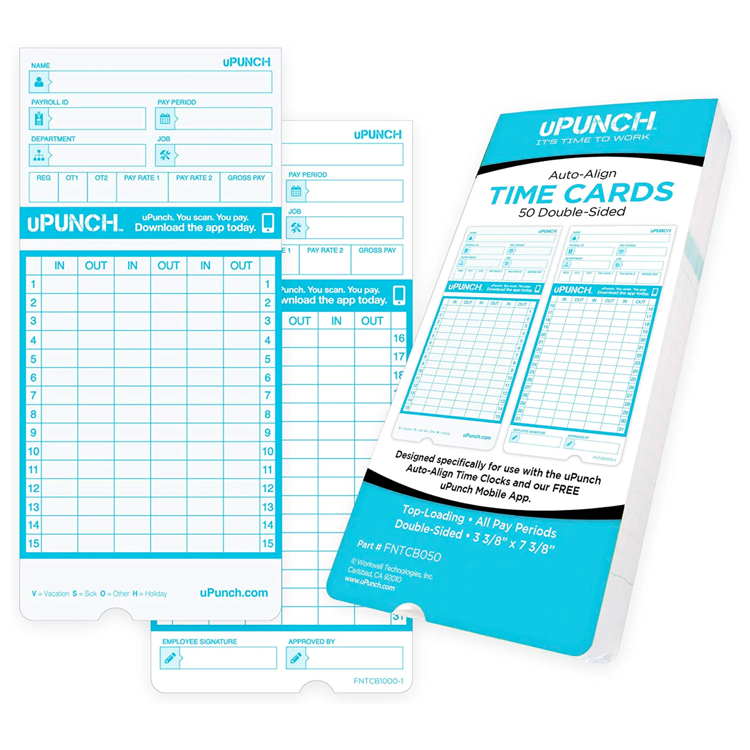 uPunch FNTCP1100 Time Cards for FN1000, 100 Pack