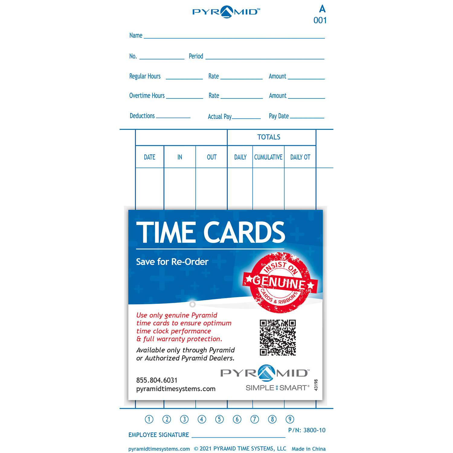 Pyramid 3800-10 Time Cards for 3800, 100 Pack