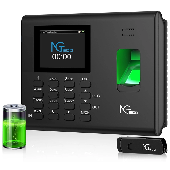 NGTeco K4B Battery Powered Fingerprint Time Clock